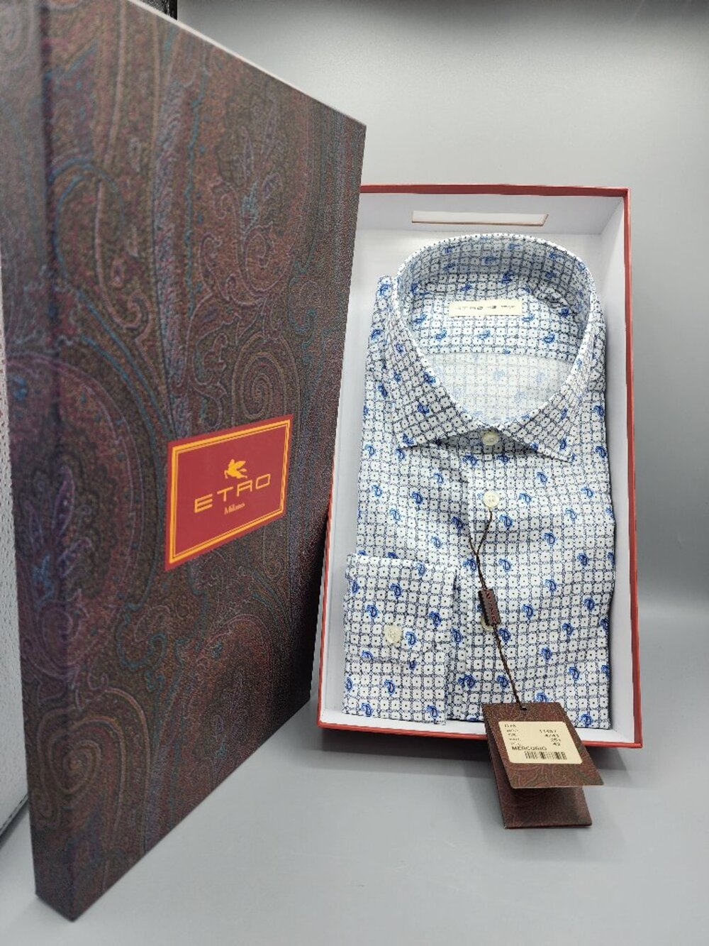 ETRO Milano Men's Paisley Lattice Dress Shirt Size 43 (17 US / XL) Made in Italy